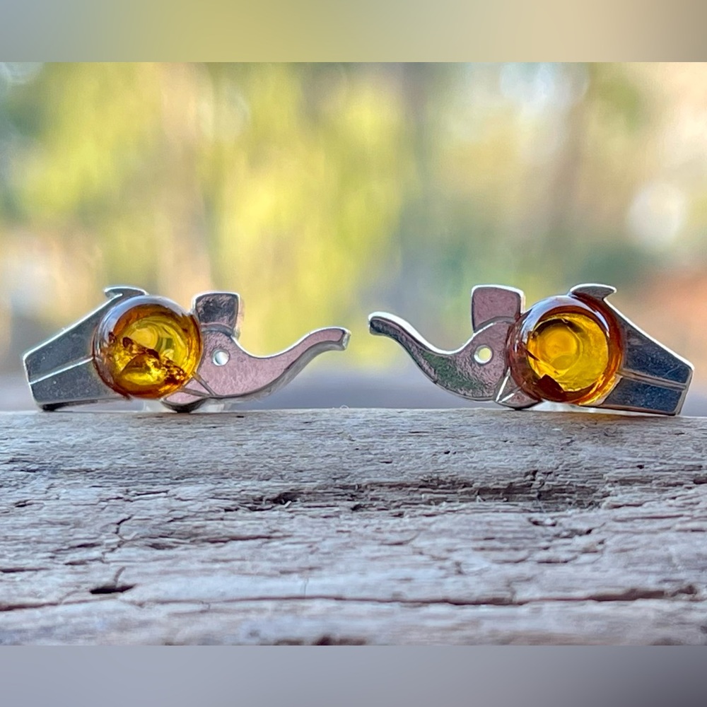 Elephants- Authentic Baltic Amber Stud Earrings - image 3